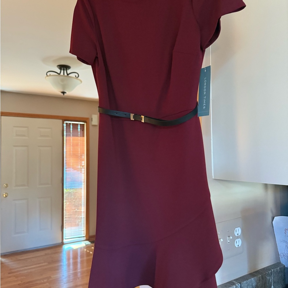 London Times Burgundy Dress with Black Belt